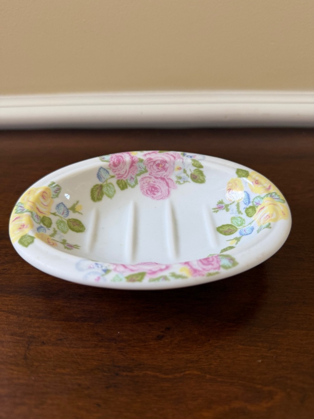 VTG Laura Ashley Quartet Porcelain Soap Dish Pink Yellow Roses Cottagecore